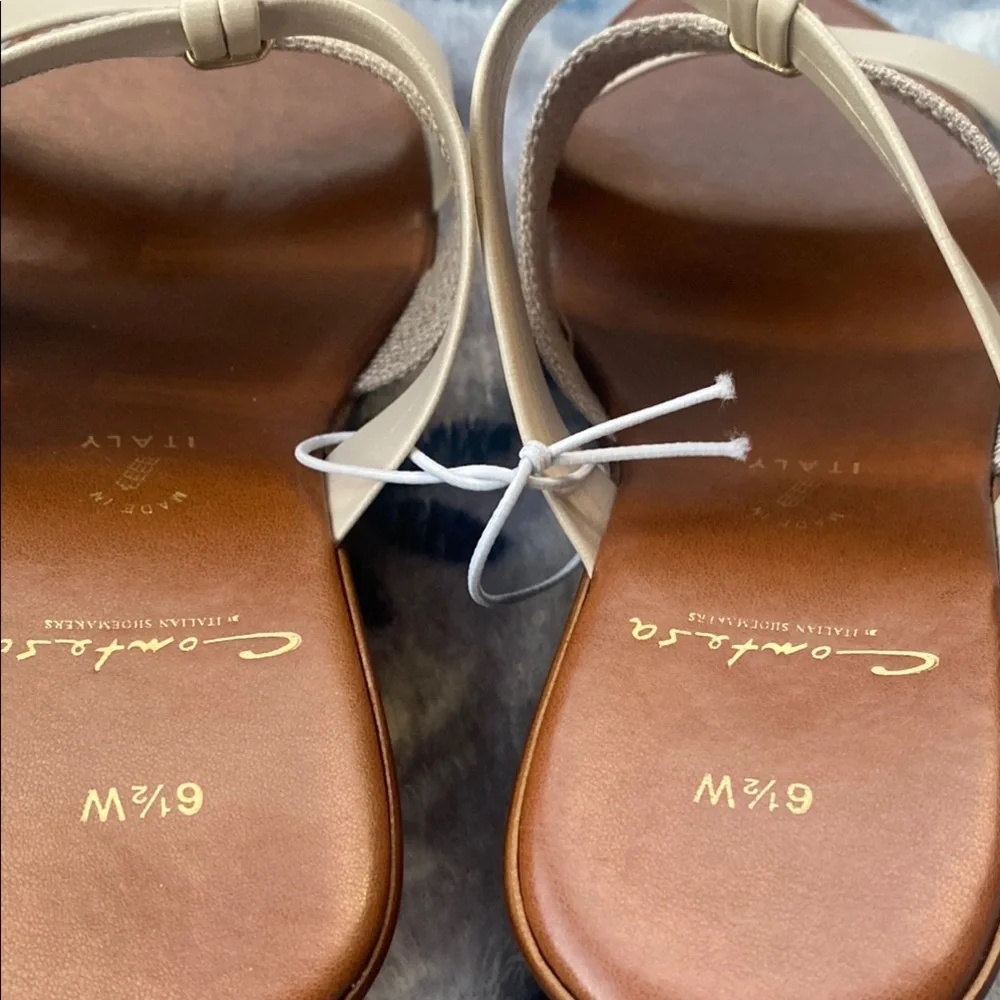 Cream Triple-Strap Italian Size 6.5W Sandals w/Textured Fabric Summer Fall